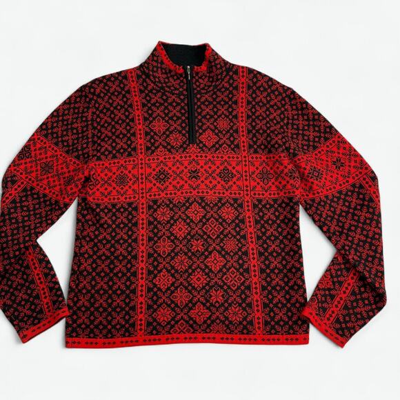 Obermeyer Sweater Womens Large Red Black Half Zip Nordic Knit Ski Style 76123 - Picture 1 of 9